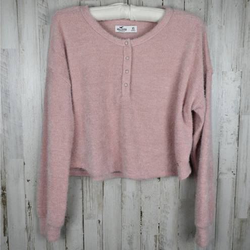 Hollister Soft & plush light pink mauve cropped Henley shirt top sz xsmall