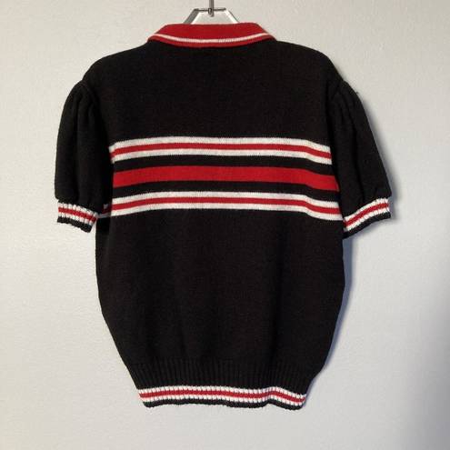 Krass&co Vtg‎ Dehen Knitting  Cheerleader Sweater Collared Black Red White Stripe Jen