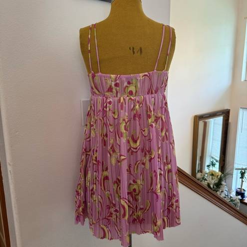 ZARA Pink Floral Print Pleated Dress Small