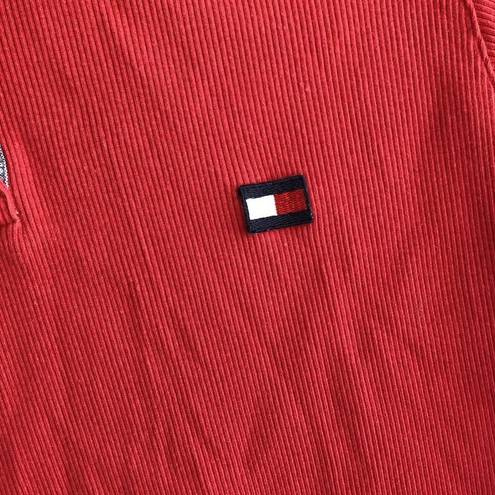 Tommy Hilfiger Vintage  Y2K 2000s Ribbed Red Flag Collar Polo Shirt Size Medium