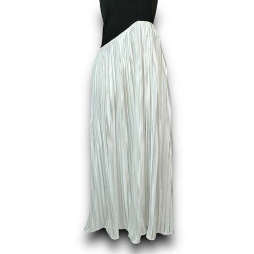 NEW Commense Strapless Asymmetrical Pleated Maxi Dress Black White Size Small