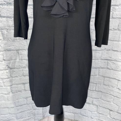 White House | Black Market  womens sz S v-cut ruffle front 3/4 Sleeve black dress 