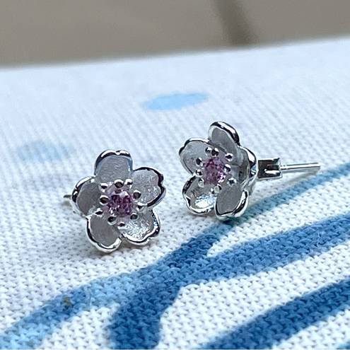 Blossom Cherry  sakura flower stud earrings new gift silver pink october pretty