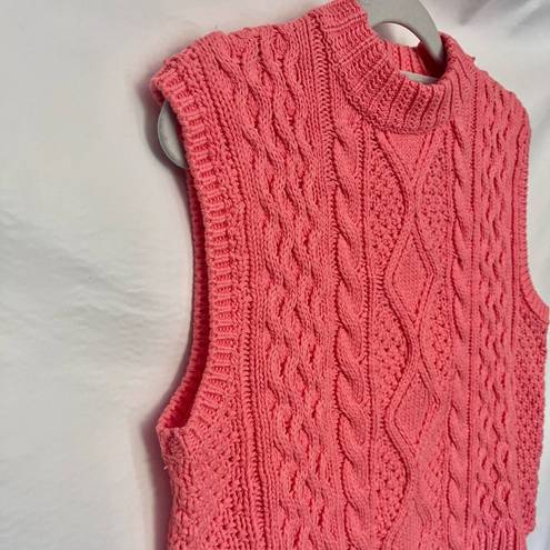 She & Sky  Cable Knit High Neck Sweater Vest Size Large Peach Chunky New