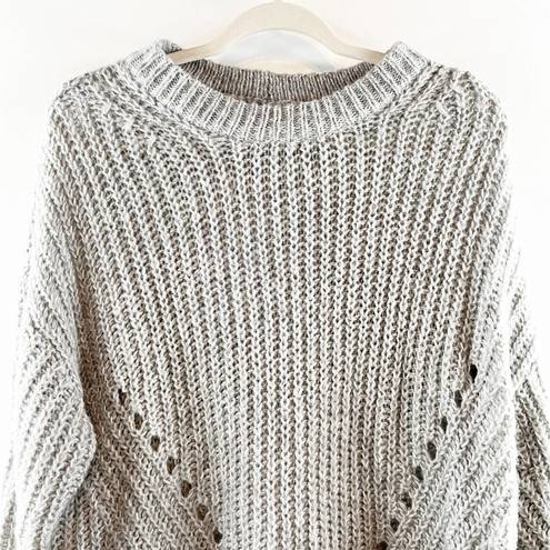 American Eagle Crewneck Pullover Chunky Ribbed Sweater Gray Medium