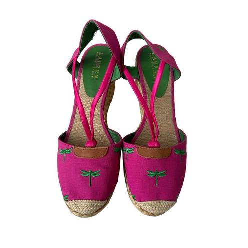 Ralph Lauren LAUREN  Cala Pink Dragonfly Espadrille Wedges Sz 9.5