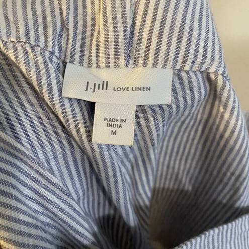 J.Jill  Love Linen Pants Medium Blue White Cropped Wide Leg Striped Nautical