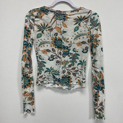 We The Free  womens floral long sleeve Crop tops size extra small cynch front