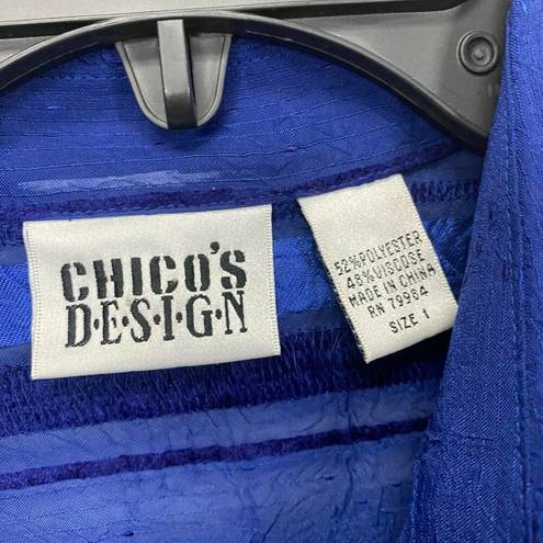 Chico's  Design Womens Royal Blue stripe Side Slit Button Down Shirt Size 1
