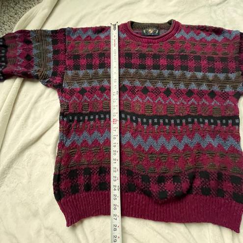 VINTAGE GRANDPA SWEATER CHUNKY KNIT Red Size XL