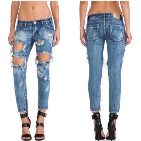 One Teaspoon  Trashed Distressed Freebird Zipper Ankle Jeans