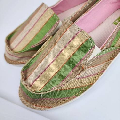 mix no. 6  Size 10 Lightweight Slip-on Comfort Shoes Green Beige Striped Canvas