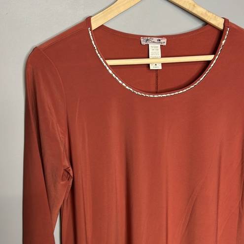 Blossom  BY P RUST COLORED 3/4 SLEEVED ASYMMETRICAL HANKY HEM BLOUSE MEDIUM