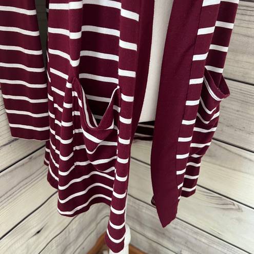 Zenana Outfitters Burgundy & White Striped Long Cardigan