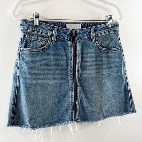 Free People  High Waisted Frayed Hem Zip It Up Denim Mini Skirt Blue 28 / 6