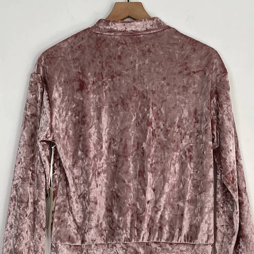 Mosaic & Co  Full Zip Pink Rose Velvet Bomber Jacket Size Medium NWT