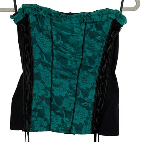 Tripp NYC  teal lace corset bustier crop top y2k