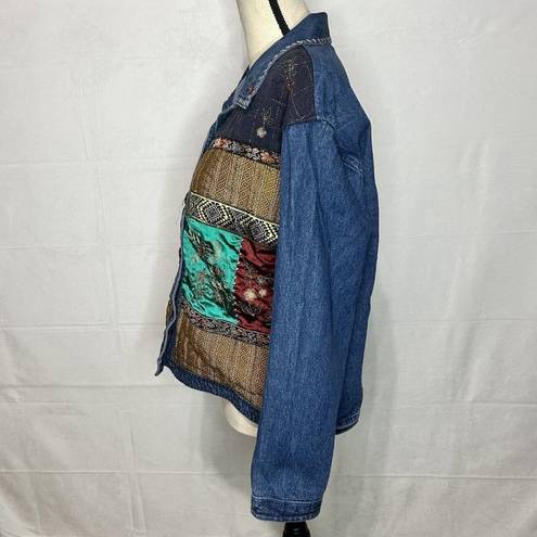 New Direction  Vintage Cotton Patchwork Quilted Denim Boho Jacket Size M