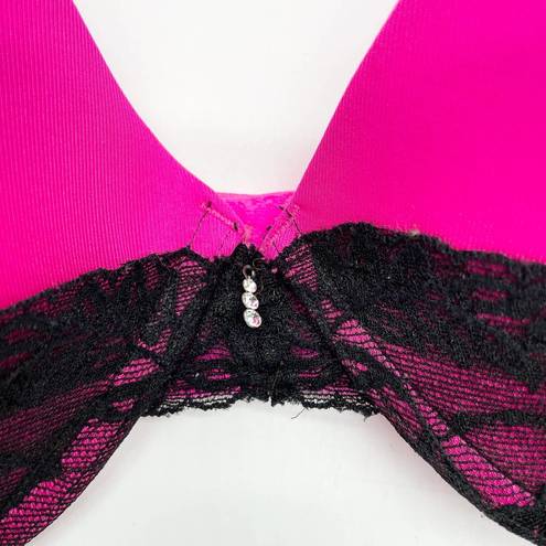 Smart & Sexy  Womens 42D Jeweled Push Up Bra Underwire Pink Black Lace