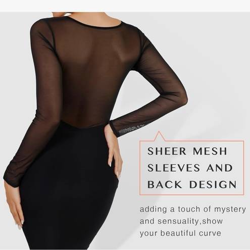 Lac Bleu Bodycon Dress for Women Shapewear Dress Long Sleeve Sheer Mesh Dress Party Dress