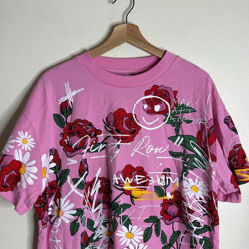 The Row First colorful floral roses daisy pink shirt size large