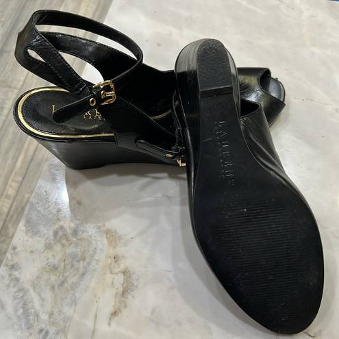 Ralph Lauren | Black Sling Back Wedges With Ankle Strap Size 8.5