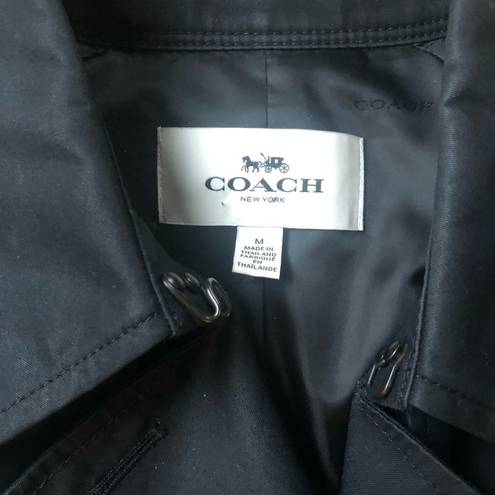 Coach  Short Double Breasted Trench Coat Sz. M Black Pockets Flawed Belt MIA