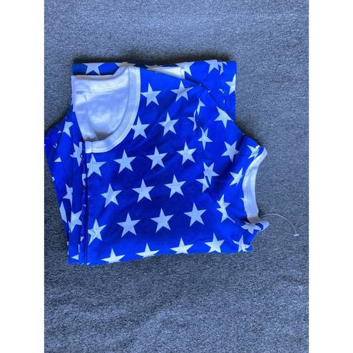 One Piece White star  short sleeves Blue pajamas adult xxl