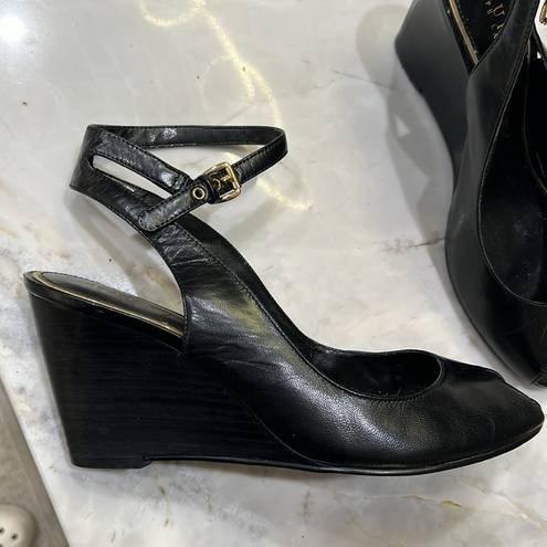 Ralph Lauren | Black Sling Back Wedges With Ankle Strap Size 8.5