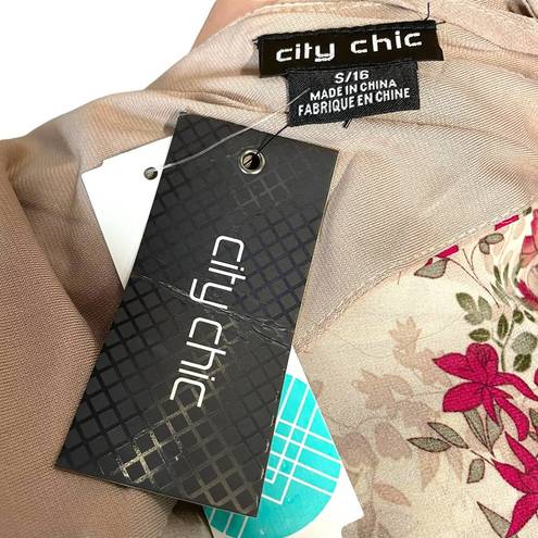 City Chic  Flower Child Faux Wrap Dress Midi Dress Beige Plus Size 16
