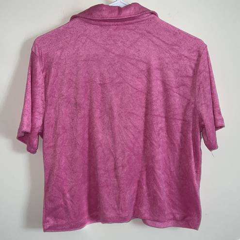 Polo barbie cropped terry cloth button down shirt  pink short sleeve