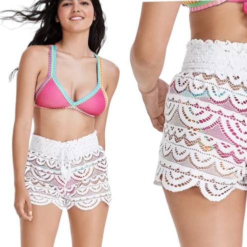 Macy's Macy’s Miken White Juniors' Scalloped Lace Swim Cover-up Shorts Size M NWT