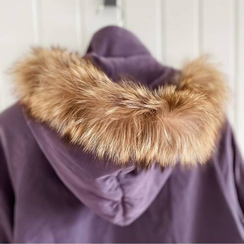 Bernardo Vintage  purple toggle long parka w/ removable lining & fur hood size M