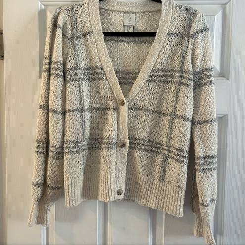 Joie  Plaid Cardigan Chunky Knit Sweater Cap Sleeve