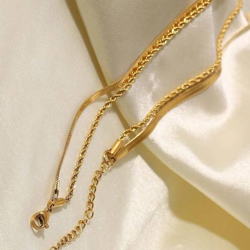 18k Gold PVD over Stainless Steel Multilayer Herringbone & Rope Chain Necklace