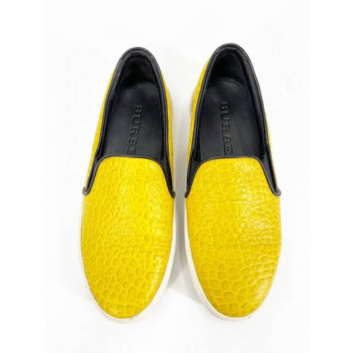 Burberry  Yellow Croc Textured Leather Slip-On Flat Sneakers Size 35