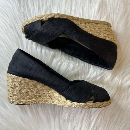 Ralph Lauren Lauren  Cecilia Espadrille Black Peep Toe 2" Wedge Size 5