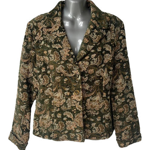 Dress Barn Vintage  Blazer Tapestry Green Tan Floral Jacket Women's Size 12