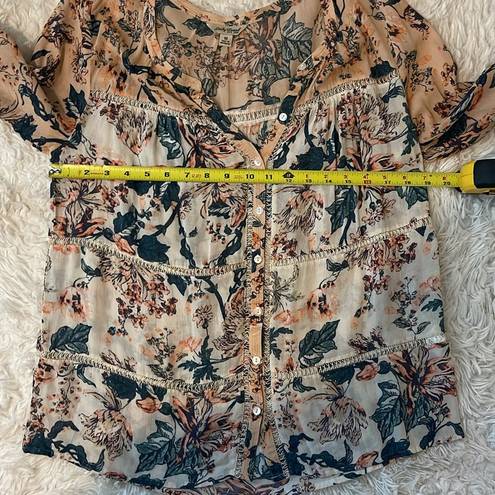 Lucky Brand SZ MD Mixed Print Peasant Top