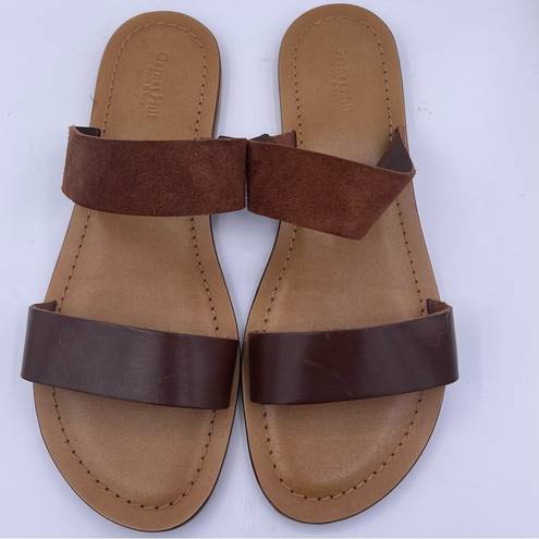 Garnet Hill suede leather double strap brown slide sandals women Size 9 1/2