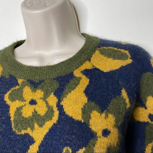 Ramy Brook  Sandi Floral Blue and Gold Crop Sweater sz M