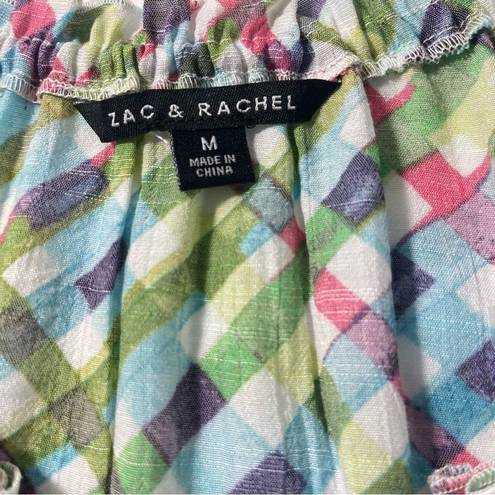 Zac and Rachel  Checkered Lightweight Button Front Popover Blouse Women’s Size M