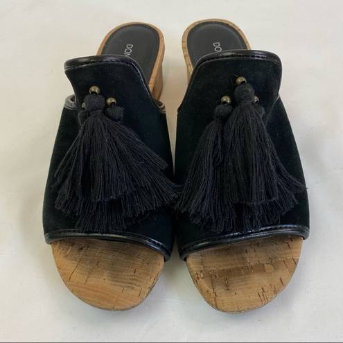 Donald Pliner  Marra Mule Slide Sandal Black Suede Sz 6 Tassels Cork Low Heel