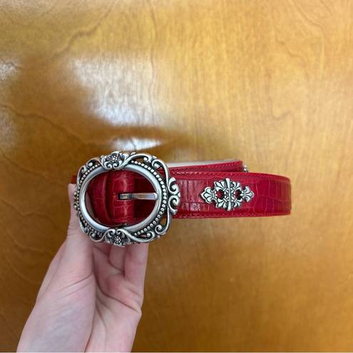 Coldwater Creek  Red Silver Leather Statement Belt Size XL