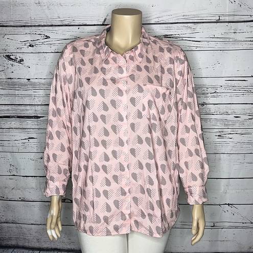 Tommy Hilfiger  NWT 2X Pink - Blue Polka Dot Heart Print Button Down Shirt Top