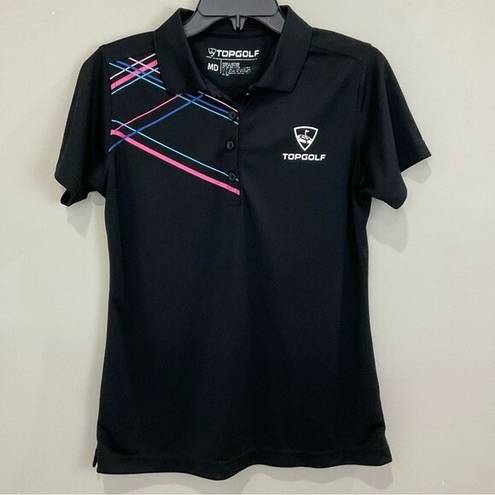 Polo Black Golf  Shirt Topgolf Design Short Sleeve Ladies Sz M Top Golf