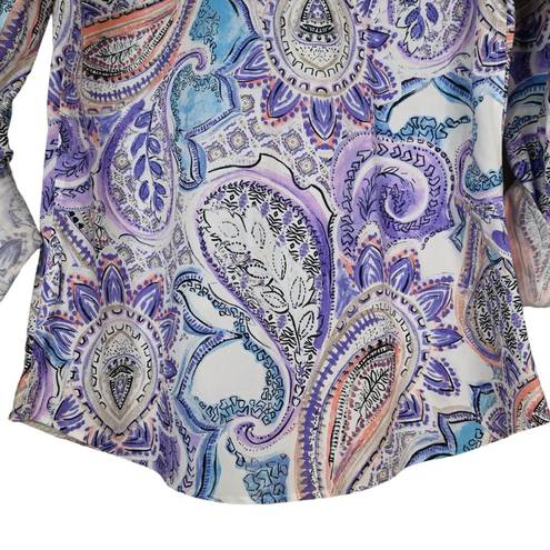 Chico's  Womens S No Iron Paisley Print Button Down