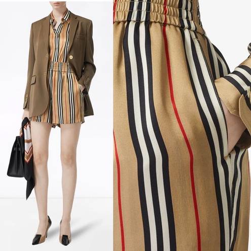 Burberry New  Icon Striped Silk Shorts