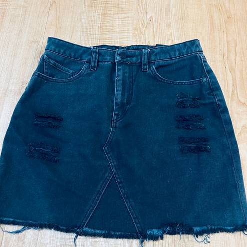 Volcom Women's High Waisted Raw Hem Black Denim Mini Skirt Size S