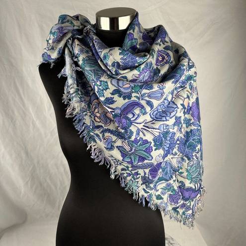 Edge All That Glitters Lightweight Large Square Scarf Floral Peacocks Fringe 